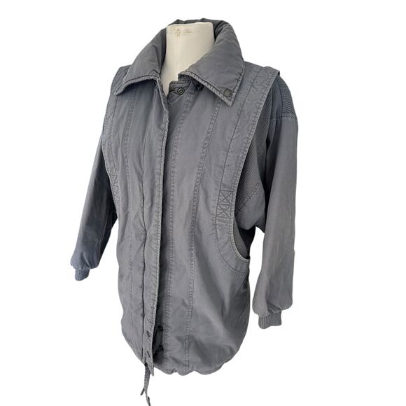 Vintage 80s Pan Asia Insulated Parka Coat Mixed Media Gray Blue size S - Picture 11 of 13